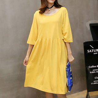 Elbow-sleeve A-line T-shirt Dress