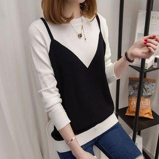 Mock Two Piece Long Sleeve Knit Top
