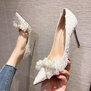 Beaded Bow Accent Stiletto-heel Pumps