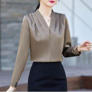 Shirred Blouse / Pencil Skirt / Straight Leg Pants