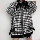 Houndstooth Fleece-lined Zip-up Jacket