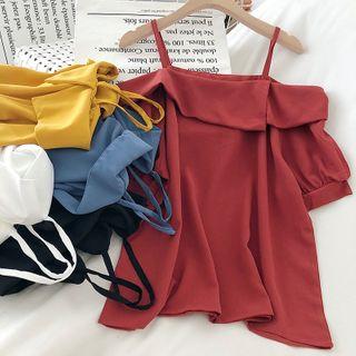 Plain Off-shoulder Spaghetti Strap Top