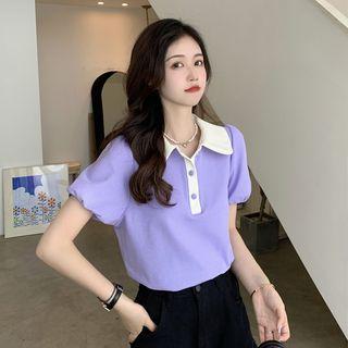 Puff-sleeve Collar T-shirt