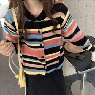 Striped Long-sleeve Cardigan Stripes - Black & Blue - One Size