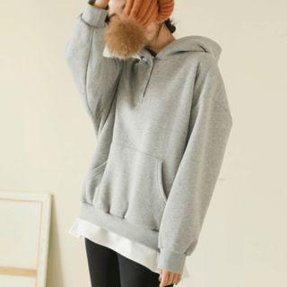 Buttoned-neck Layered-hem Hoodie