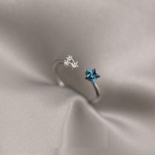 Star Rhinestone Sterling Silver Open Ring