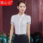 Set: Pinstriped Short-sleeve Shirt + Dress Pants / Double-breasted Skirt