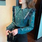 Long-sleeve Embellished Wide-collar Lace Blouse