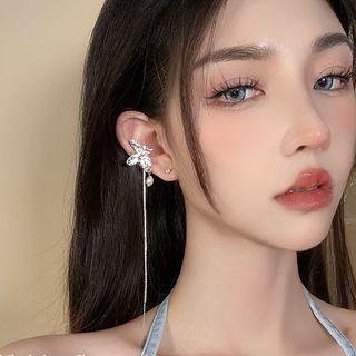 Flower Alloy Cuff Earring 1 Pair - Silver - One Size