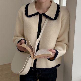 Long-sleeve Contrast Trim Ruffled Coat