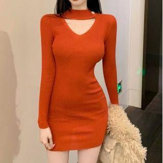 Mock Neck Cutout Knit Mini Dress