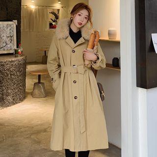 Faux-fur Trim Single-breasted Midi Trench Coat