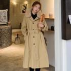 Faux-fur Trim Single-breasted Midi Trench Coat