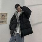 Mock Two-piece Hooded Zipped Puffer Jacket
