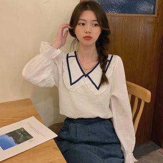 Flared-cuff Peter Pan-collar Blouse