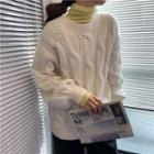 Turtleneck Long-sleeve Knit Top / Cable-knit Oversize Sweater