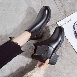 Faux Leather Platform Block-heel Ankle Boots