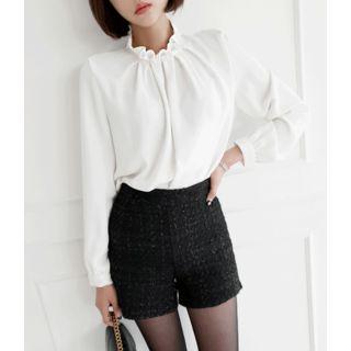 Frill-collar Shirred Blouse