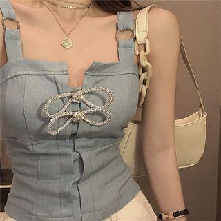Spaghetti Strap Embellished Denim Top