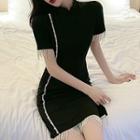 Fringe Short-sleeve Sheath Dress