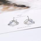 Rhinestone Accent Leaf Earrings 1 Pair - Silver - One Size