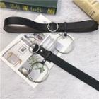 Faux Leather Alloy Hoop Belt Silver Ring - Black - One Size
