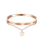 Fashion Classic Plated Rose Gold Roman Numeral Heart-shaped 316l Stainless Steel Bangle With Cubic Zirconia Rose Gold - One Size