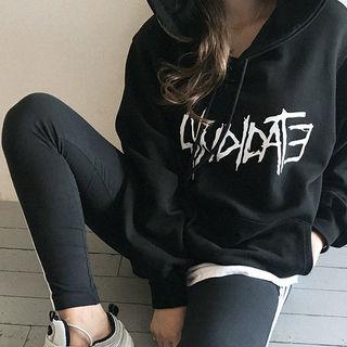 Kangaroo-pocket Letter Hoodie Black - One Size