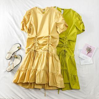 Short-sleeved Drawstring Midi Dress