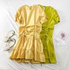 Short-sleeved Drawstring Midi Dress