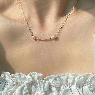 Faux Pearl Alloy Bar Pendant Necklace