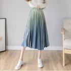 Gradient A-line Midi Pleated Skirt