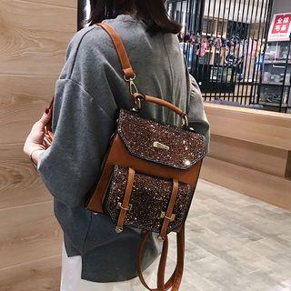 Faux Suede Sequin Panel Mini Backpack