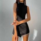 Sleeveless Rhinestone Fringed Mini Bodycon Dress
