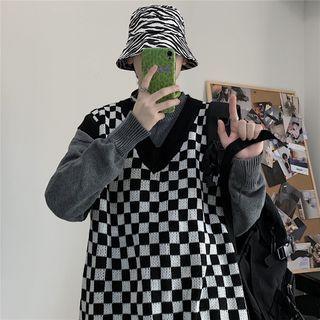 Plaid V-neck Vest As Shown In Figure - One Size