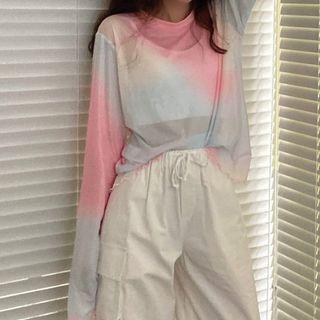 Long-sleeve Dyed T-shirt + Plain Camisole Top