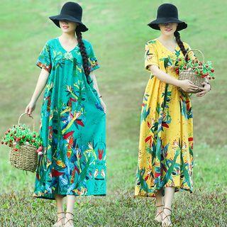 Ethnic Embroidered Short-sleeve Print Dress