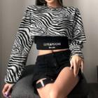 Set: Zebra Print Cropped T-shirt + Lettering Camisole Top