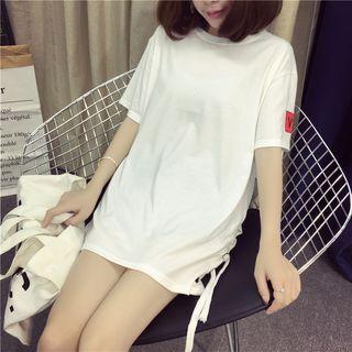 Applique Lace-up Short-sleeve T-shirt