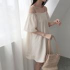 Cutout Shoulder Elbow Sleeve Plain Dress