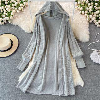 Open Front Hooded Knit Cardigan