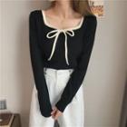 Square-neck Bow-accent Knit Top