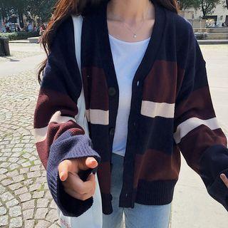 Colorblock Knit Cardigan As Shown In Figure - One Size