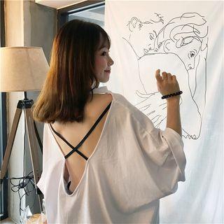 Lettering Print Open-back Loose-fit Top