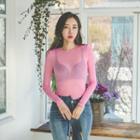 Padded Shoulder Slim-fit Sheer T-shirt
