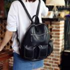 Pocketed Faux-leather Backpack