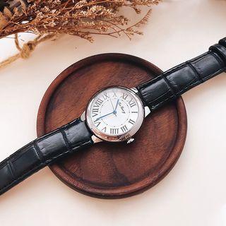 Croc Grain Strap Watch Black Strap & Dial - White - One Size