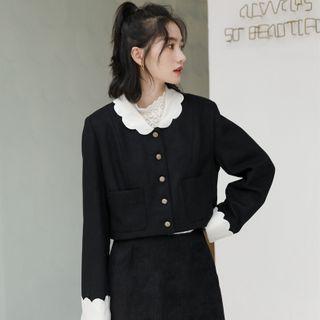 Scallop Edge Contrast Collar Cropped Jacket