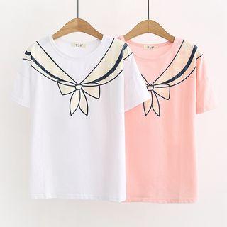 Short-sleeve Printed Ribbon T-shirt
