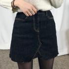 Inset Shorts Frayed Denim Mini Skirt